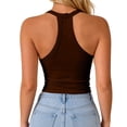 thumbnail image 7 of Sillenn Halter V Neck Tank Tops with Built-In Shelf Bra for Women Sleeveless Slim Fitted Basic Cami Shirts Cute Halter Tops Going Out Sleeveless Camisole Top Dressy Casual Bralette Tops Coffee Xxl, 7 of 7