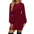 thumbnail image 2 of Women'S Elegant O Neck Body Hugging Sweater Dress Retro Style Knitted Wrap Hip Skirt Sweater Dress Long Sleeved Pullover Atmospheric Slim Fit Dress Party Dresses 2025 Wine L, 2 of 5