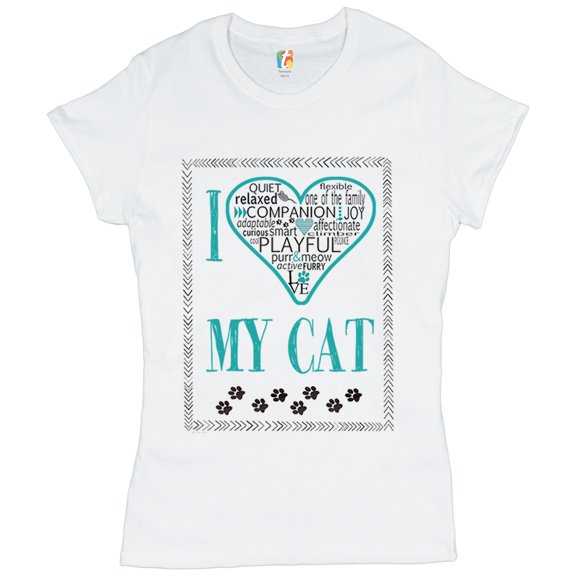 Tee Hunt I Love My Cat T-Shirt Purr & Meow Active Furry Playful Companion Women's T-Shirt Grey