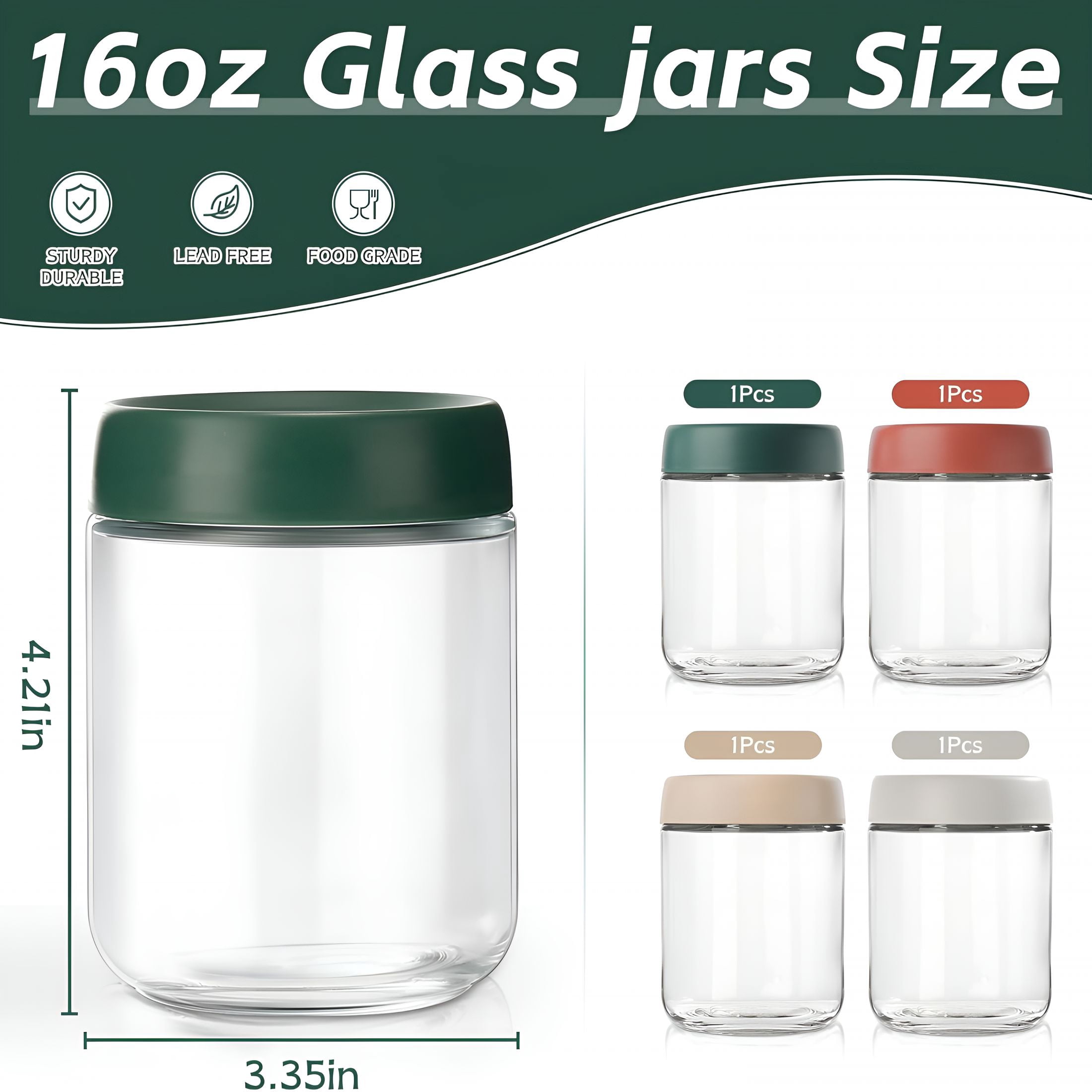 ACDANC Overnight Oats Containers with Lids,16Oz Glass Jars with Lids-Set of 4,Practical Oatmeal Container to Go,Chia Seed Pudding Jars,Baby Food Containers