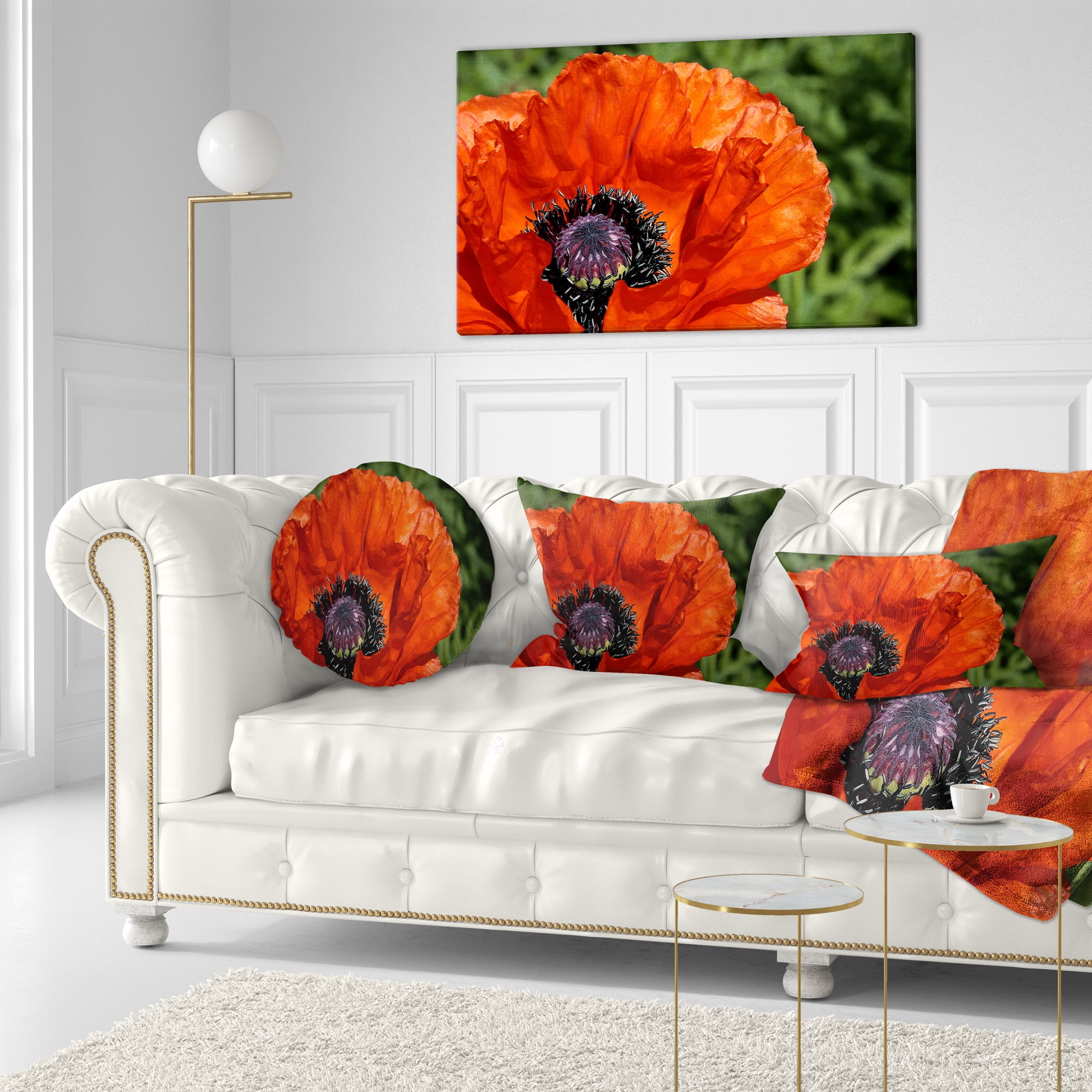 Designart Close Up View of Red Poppy Flower - Floral Throw Pillow - 12x20