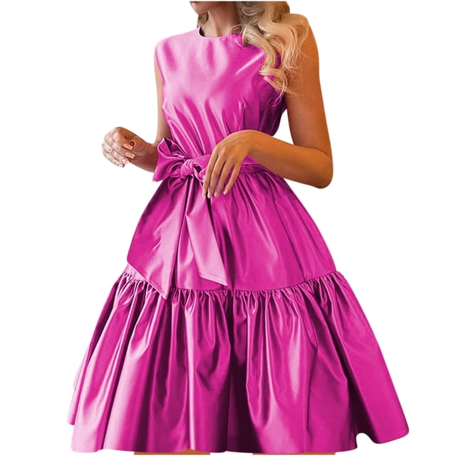 EQWLJWE Robes d'Été pour Femmes 2023 Mode Femmes Col Rond Sans Manches à Volants Été Robe Longue à Fermeture Éclair pour Femmes 2023