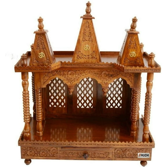Huda Handicraft Sheesham Wooden Temple/Mandir/Pooja Ghar for Home & Kitchen (42 X 30 X 15 Inches_Brown)