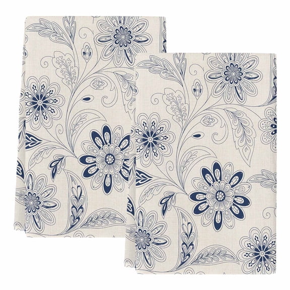 Dish Towels, Blue Paisley Pattern Absorbent Kitchen Towels 2 PCS, Boho Tribal Vintage Flowers Microfiber Hand Towels Dish Cloths Tea Towels for Home Bathroom Cleaning Drying,18X28-Inch,