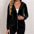 thumbnail image 7 of Karymi Zip‑Up Velvet Hooded Jackets for Women, Drawstring Hood Long Sleeve Casual Outerwear with Kangaroo Pocket, 7 of 7