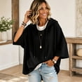 thumbnail image 6 of Hooded Drawstring Waffle Knit Pullovers for Women Oversized 3/4 Length Sleeve Loose Fit Hoodies Soft Lightweight Casual Sweatshirts Tops,XL,Black, 6 of 7