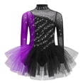 thumbnail image 2 of Doomiva Kids Girls Shiny Rhinestone Figure Ice Skating Dress Long Sleeve Ballet Lyrical Dance Dress for Performance Black Purple 14, 2 of 7