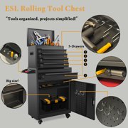 Tool Chest, 5 Drawers Rolling Tool Cabinet with Detachable Top Toolbox, Universal Lockable Wheels, Lock Bar, Protective Liner & Tool Rack, Metal Tool Storage Cart, Tool Box for Garage Workshop