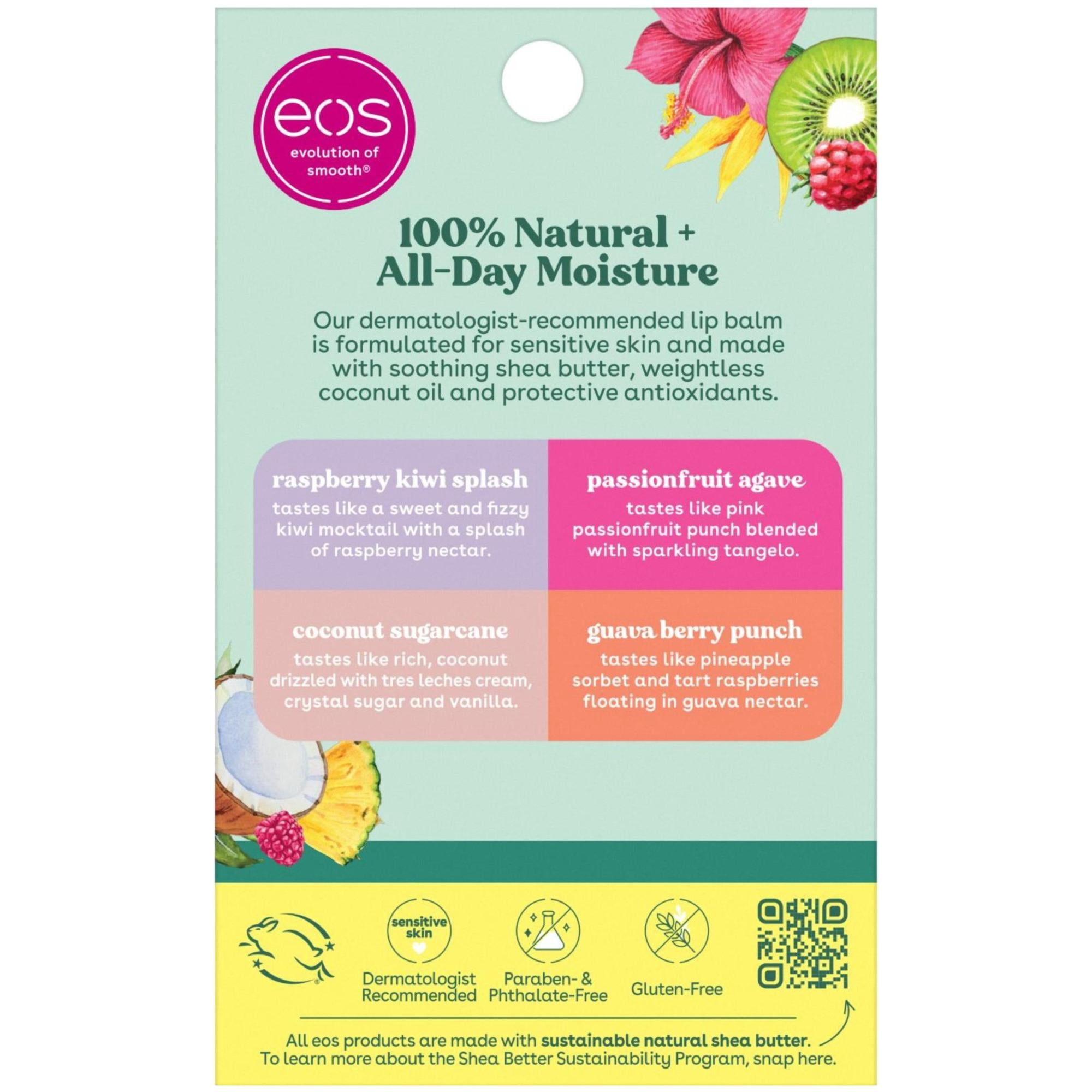 Eos 100% Natural Lip Balm Set- Tropical Variety Pack, 0.14 oz, Pack of 4