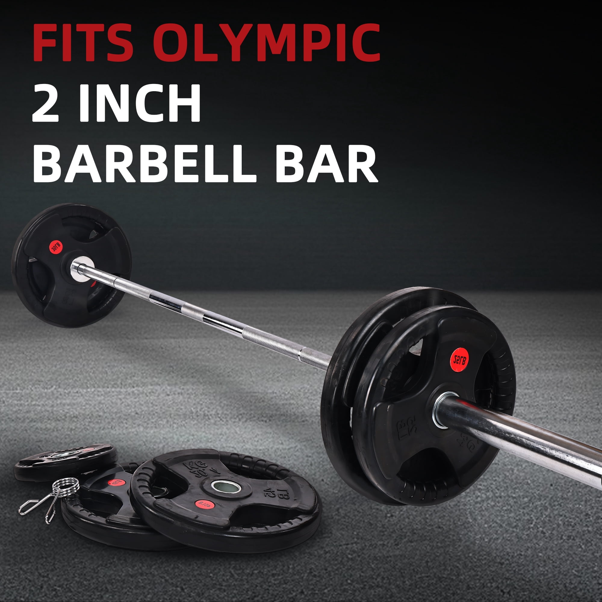 Sprint Demon 2" Rubber Olympic Grip Weight Plates Set, Including 5FT Standard Barbell with Locks, 85lbs Weight Plates Set(2x 2.5lb, 2x 5lb, 2x 10lb, 2x 25lb), Rubber Grip Weight Plate