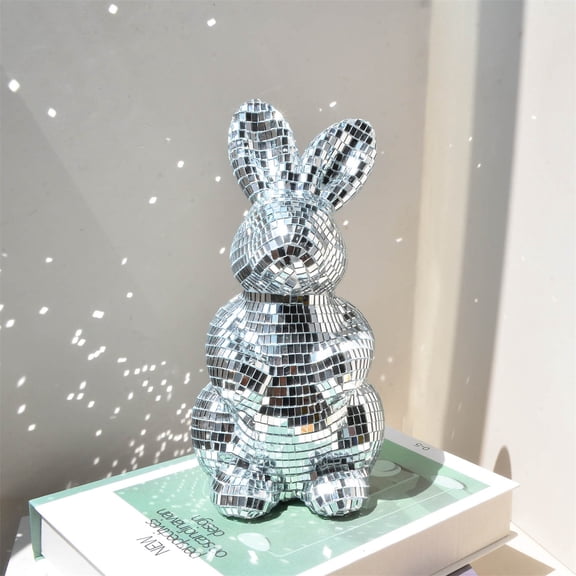 Modern Mirror Disco Ball,Disco Bunny Statue,Aesthetic Cool Reflective Light Mirror Balls for For DJ Club Party, Disco Rabbit Statues,Disco Dancing Party Decoration,Bunny Room Decor