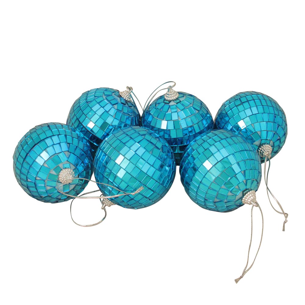 6ct Peacock Blue Mirrored Glass Disco Ball Christmas Ornaments 3.25