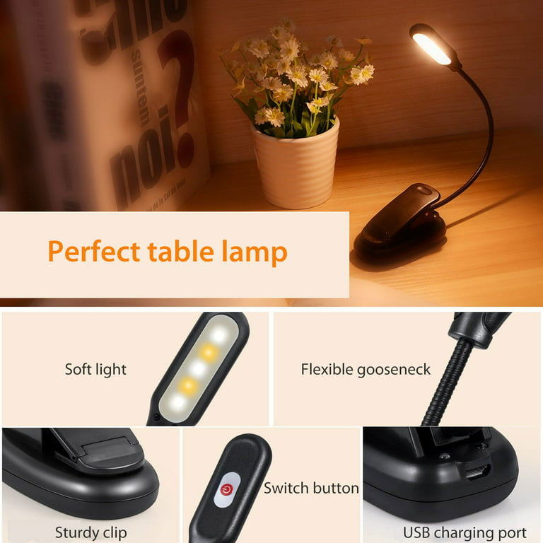 Vekkia Rechargeable Book Light Neck Lamp - LED Reading Lights with 3 Colors, 9 Brightness Levels, Flexible Soft Rubber Arms