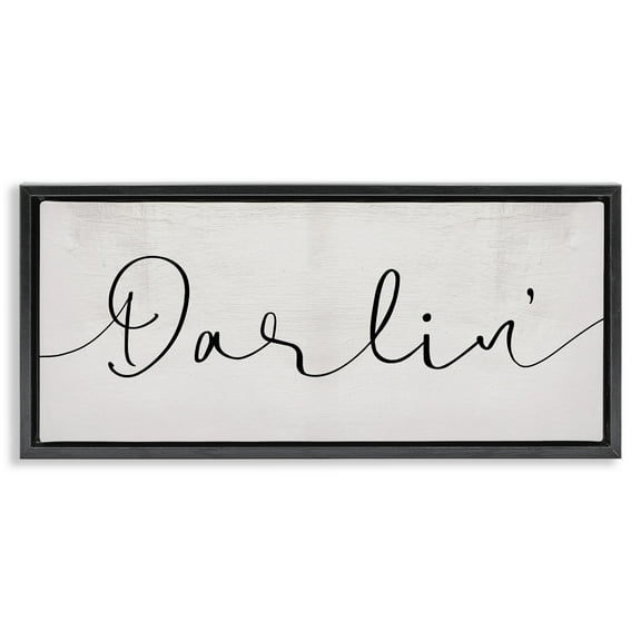 Stupell Industries Darlin' Sentiment Elegant Cursive Typography Painting Black Floater Framed Canvas Art Print Wall Art, 25 x 11