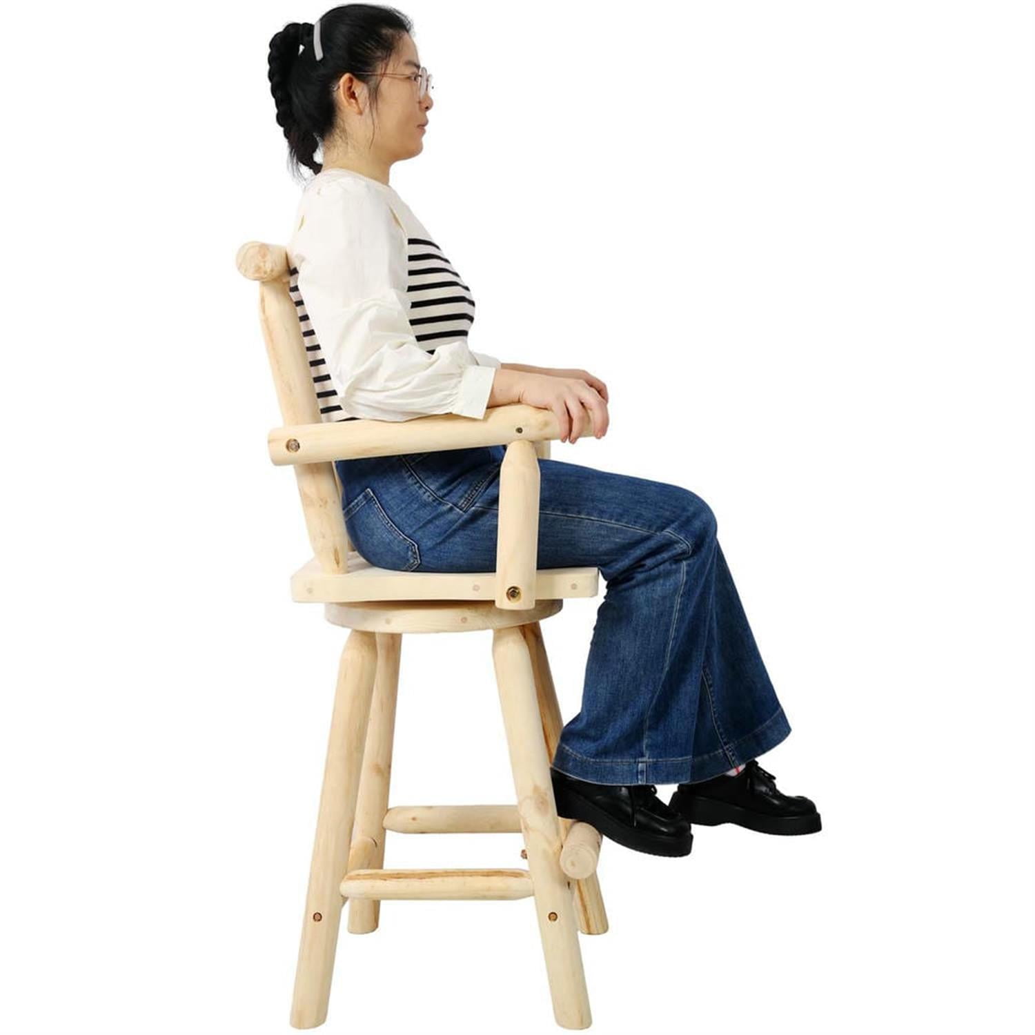 Demi Bonn 49" Counter Height Bar Stools, Rustic Barstools with Back, Wide Armrest, Kitchen Island Countertop Chairs for Dining Room, Beige