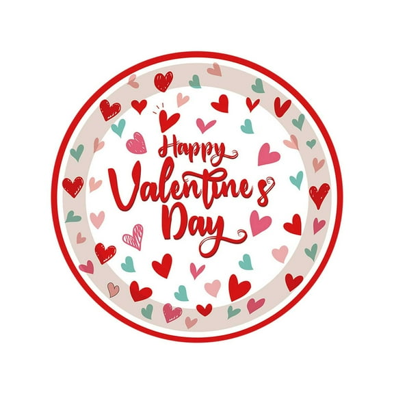 Valentine's Day Disposable Party Tableware Set, Heart Themed Paper Plates Cups Napkins Forks, Decorative Dinnerware for Holiday Celebration Birthday Romantic Dinner Decor