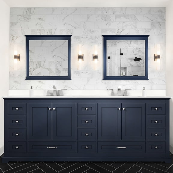 84" X 22" Navy Blue Double Bath Vanity, White Quartz Countertop, Faucet, 34" Mirrors - Scratch And Stain For Country Bathroom Surface, To Scratches Stains Fixtures