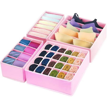 

4 Pcs Sock and Underwear Drawer Organizers Divider Closet Socks Organizer and Storage Boxes for Lingerie Bra Undies