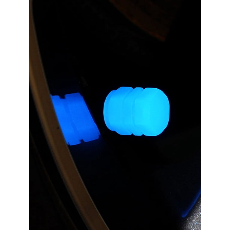 8x Luminous Tire Valve Caps – Glow In The Dark Blue Dust Covers For Car Bike