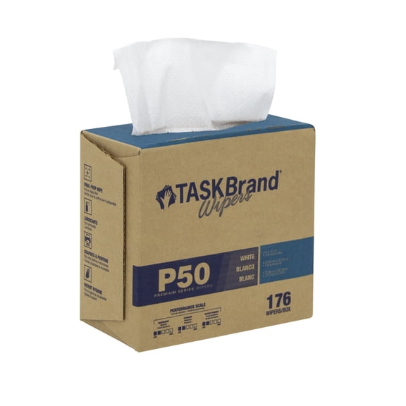 Hospeco TaskBrand P50 Premium Series Hydrospun Wipers, 9"H x 12-3/4"D, White, 176 Sheets Per Box, 10 Boxes Per Case