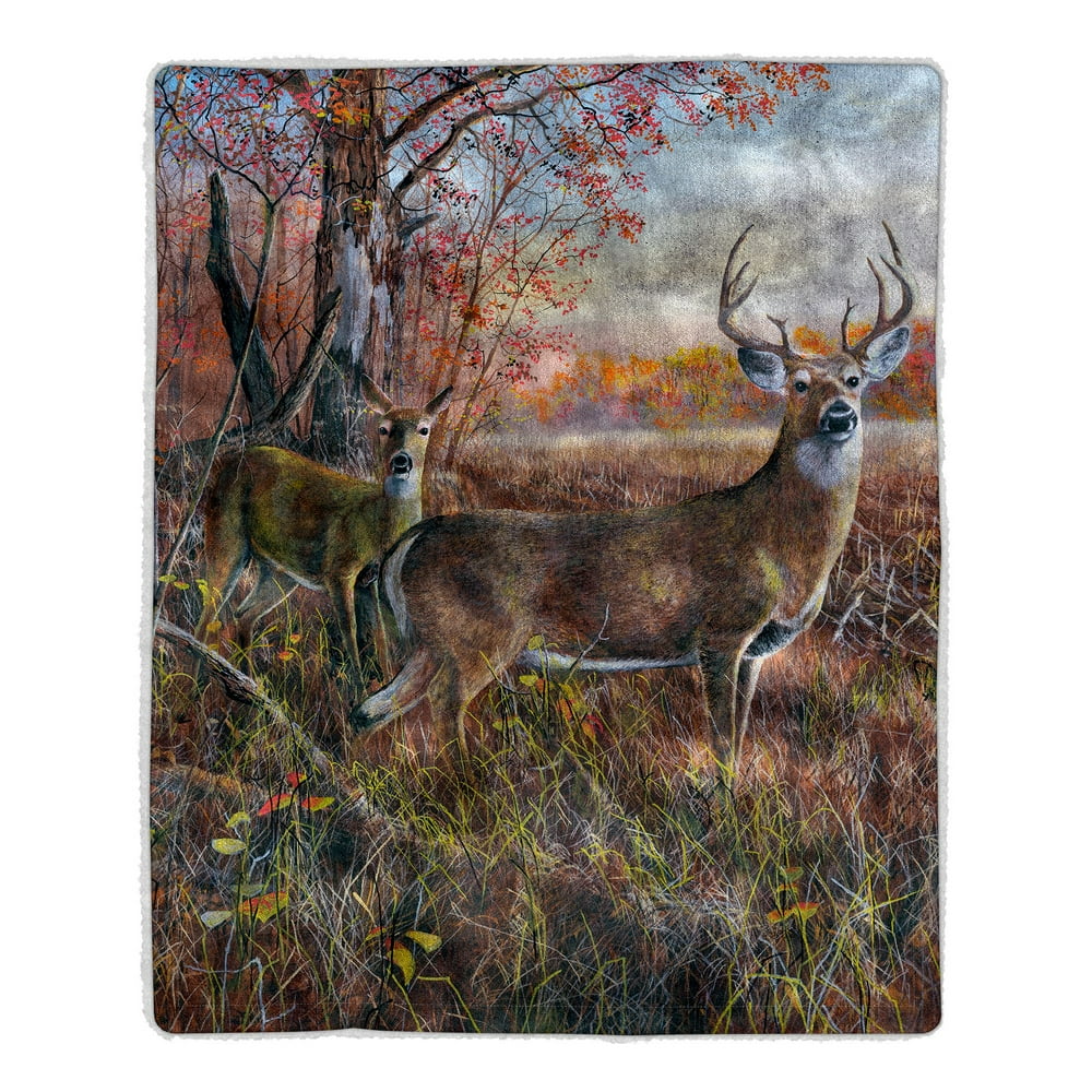 Sherpa Fleece Throw Blanket Deer Print Pattern, Lightweight