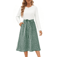 thumbnail image 4 of UVN Fall Dresses for Women Long Sleeve Crewneck Ribbed Casual Dress Ladies Floral Print Midi Dresses with Pockets, 4 of 9