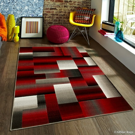 Flower Weave Rug Red AllStar Modern. Contemporary Woven Area Rug. Drop-Stitch Weave Technique. Carved Effect. Vivid Pop Colors (5' x 6' 11
