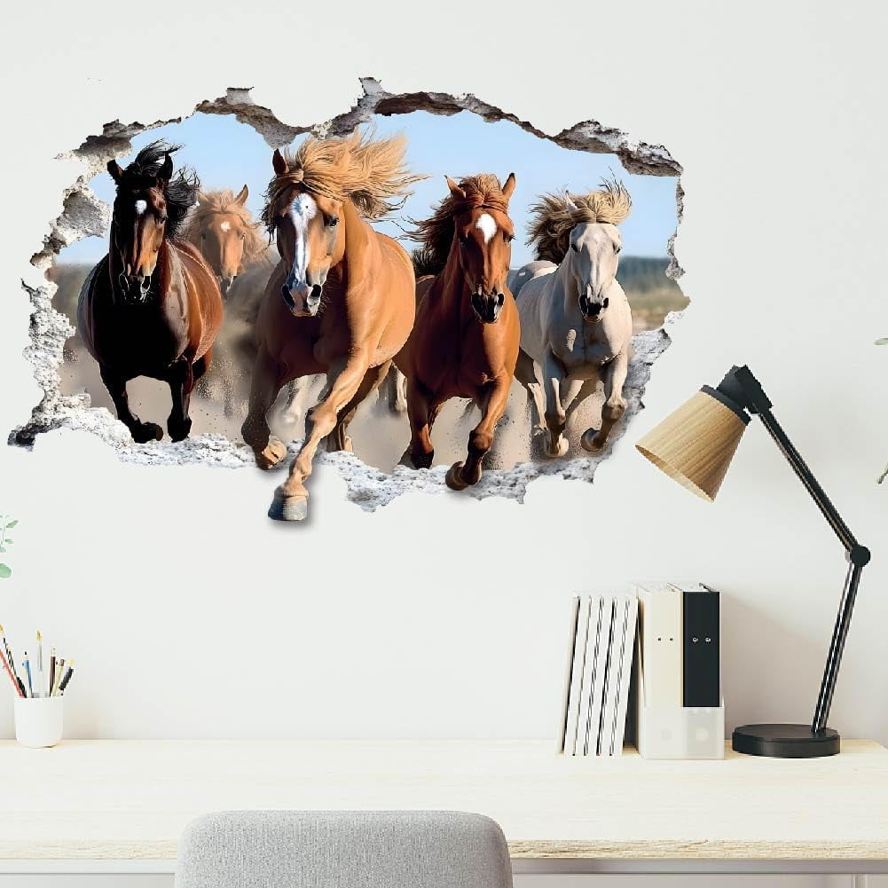 3D Wall Stickers Horse Wall Decal Horses Galloping Decoration DIY for Walls Peel and Stick Vinyl Art DIY for Boy's Bedroom Living Room Nursery Horse Lover 35.4x23.6in