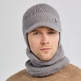 thumbnail image 6 of Mens Winter Visor Beanie Hat with Earflap Scarf Set Warm Winter Hats Fleece Lined Knit Baseball Cap Earflap Ski Hat - Style 3, 6 of 6