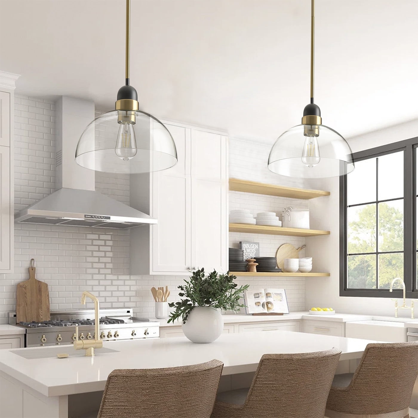 Aiwen Clear Glass Dome Shape Pendant Light Modern Home Hanging Light Fixture