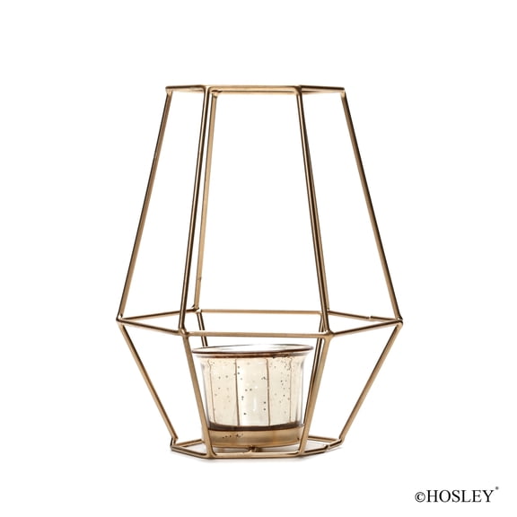 Hosley 7 inch High, Lantern with Metallic Gold Glass Tealight Candle Holder
