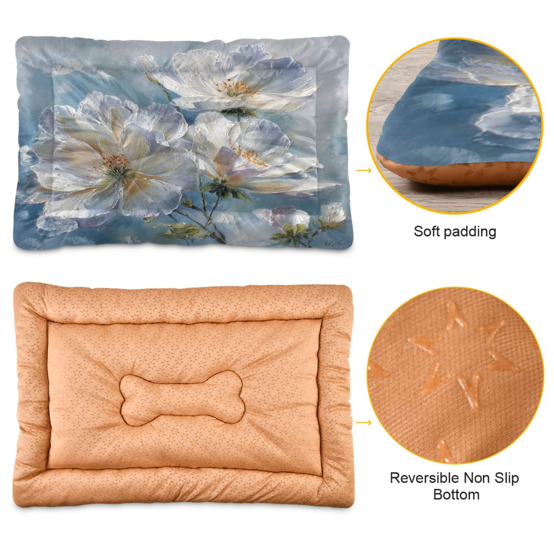Qxltty White Flowers Ped Pad Wear-resistant and Hard to Bite Through Sleeping Pad for Small Medium Large Dogs Winter Pet Bed 36×24in