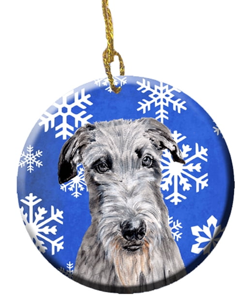 Holiday Seasons Scottish Deerhound Round Porcelain Ornament Dog 