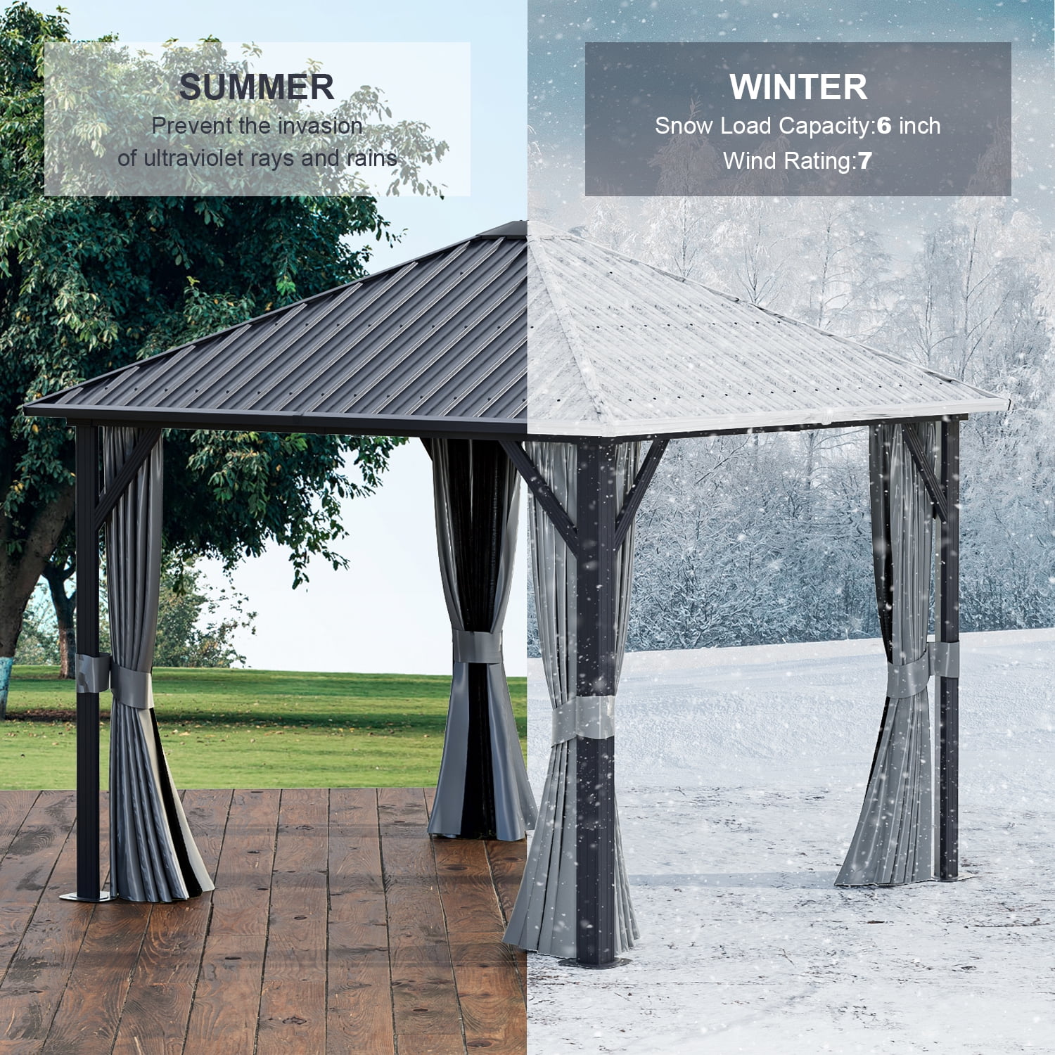 Sunmthink 10x10 Hardtop Gazebo, Outdoor Metal Canopy Gazebo with Netting and Curtains for Garden, Patio, Backyards, Gray