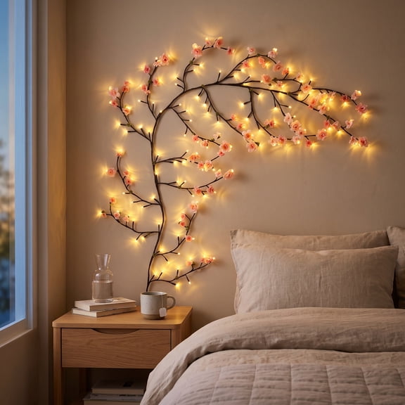 Flexible Light DIY Shape Decorative Branch Lamp, 48 Lights Plastic Warm Ambient Indoor Lighting for Bedroom Wall Decor, Living Room and Party Festive Decoration