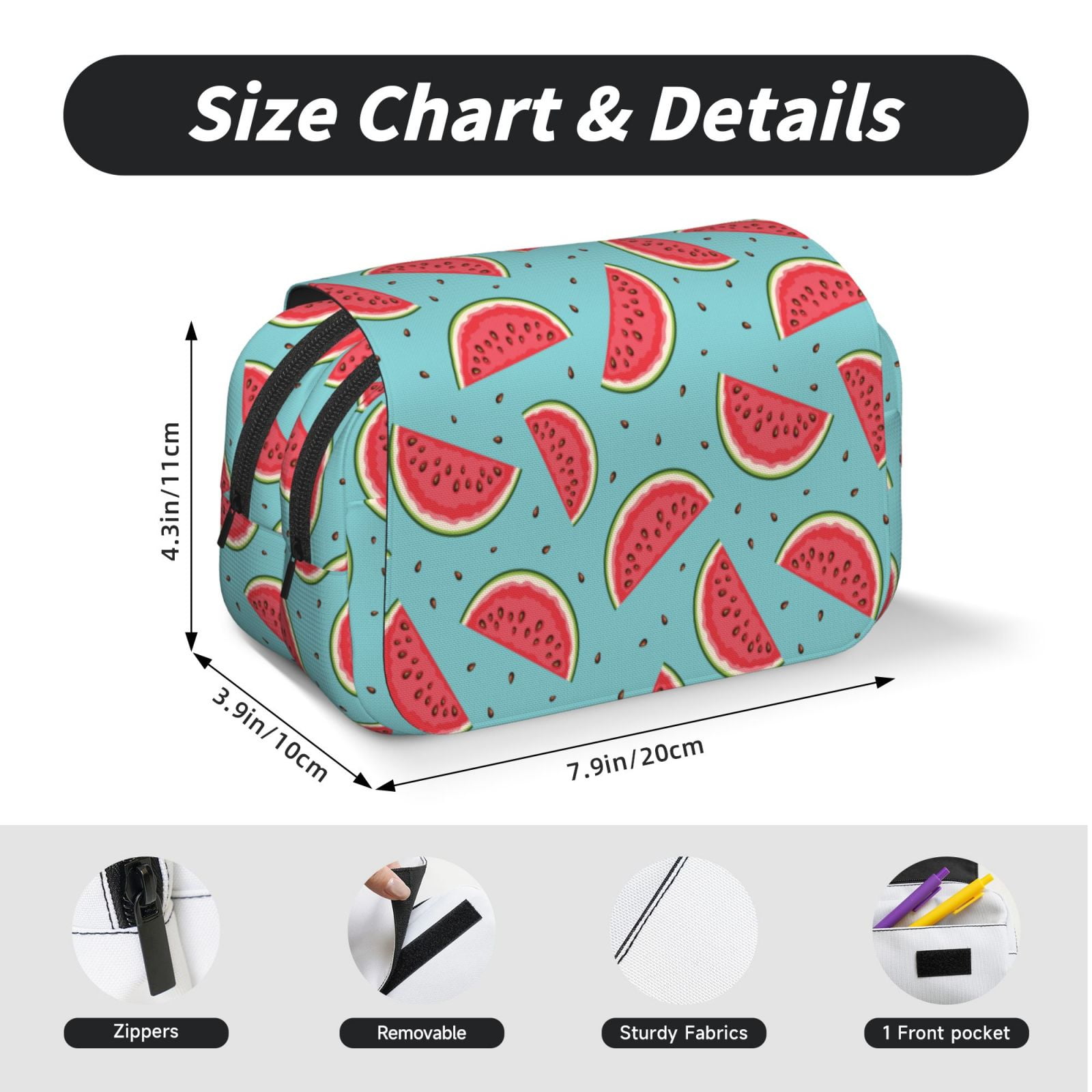 Rateoe Watermelon Pattern Double Clamshell Pen Case, Storage Organizer with Two Zipper Compartments– Holds Up to 50 Pencils & Pens