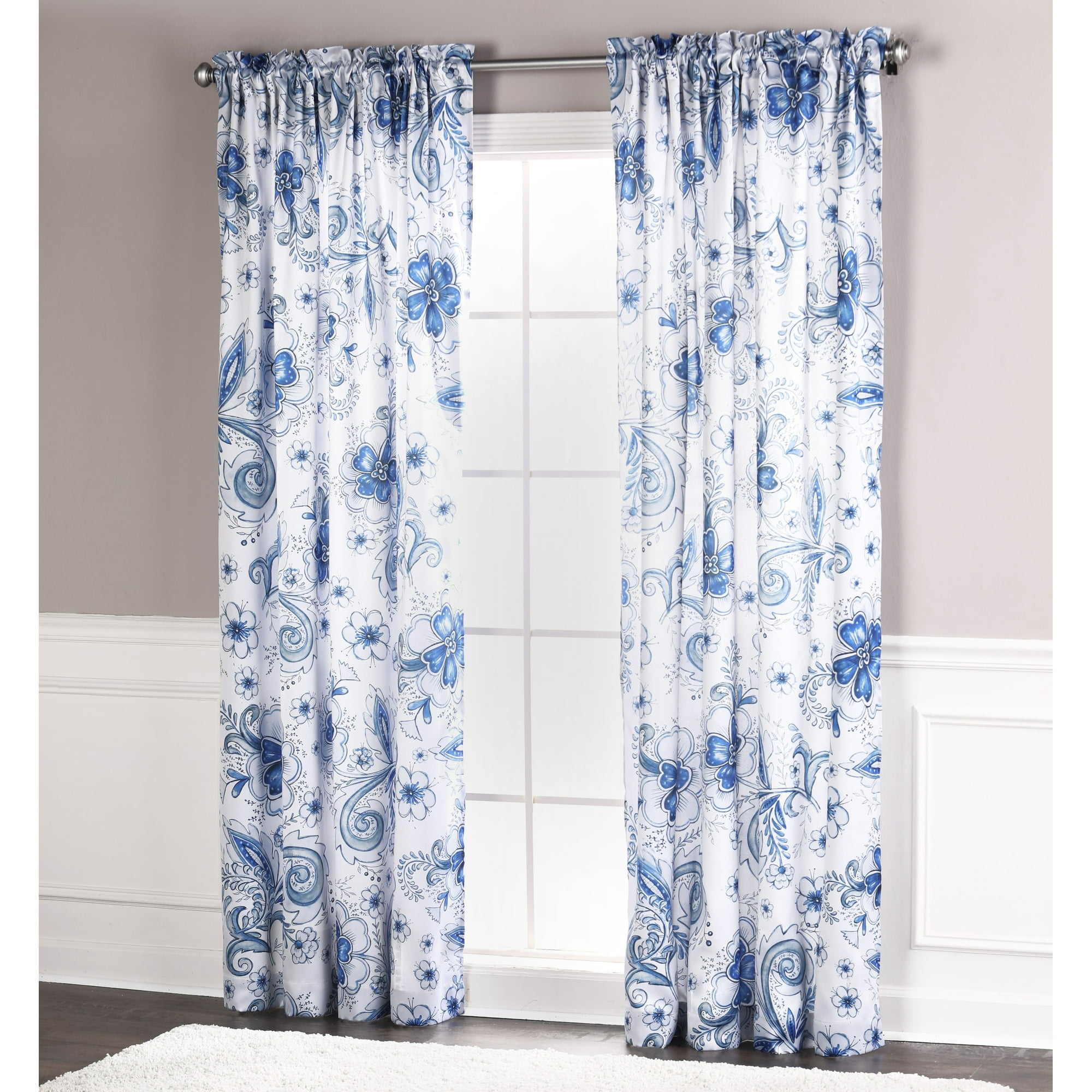Blackout Curtain Panel Room Darkening Curtains Rod Pocket Blue And White Floral 84 Walmartcom Walmartcom Blackout Curtain Panel Room Darkening Curtains Rod Pocket Blue And White Floral 84 Walmartcom Walmartcom
