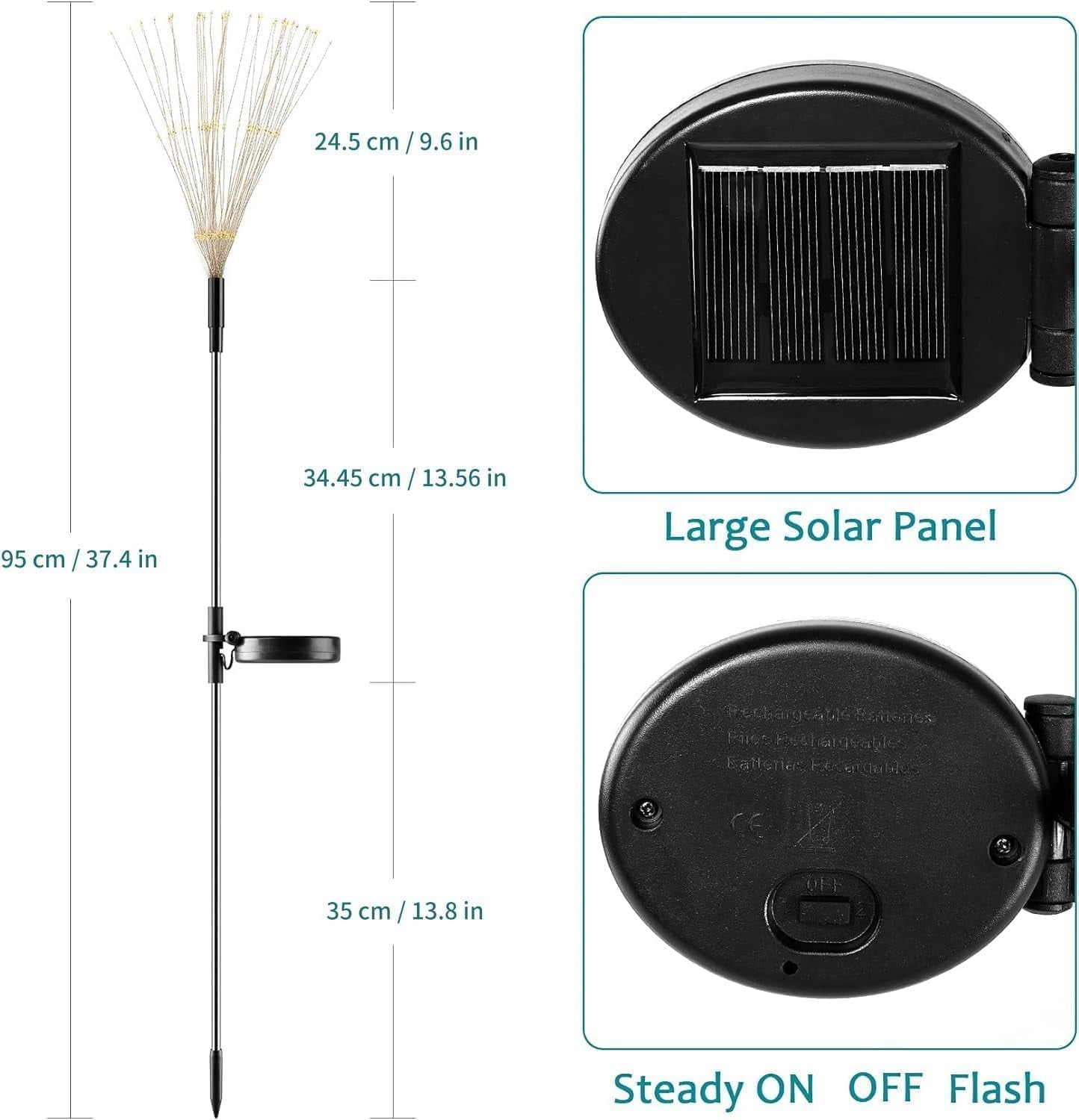 Solar Garden Lights Solar Firework Lights, 2 Pack 120 LEDs 2 Lighting Modes Solar Lights Outdoor Waterproof for Garden Patio Walkway Pathway Party Wedding Christmas Decorative - Green and Purple