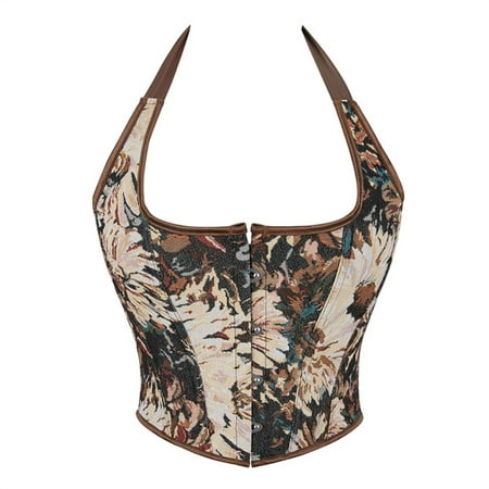 UPPADA Plus Size Corset Top Clearance Womens Lingerie Corset Underbust Corset with Straps Goth Brown Corset Top Vintage Underbust Corset Top Lace Up Corset Tops Waist Belt Corset