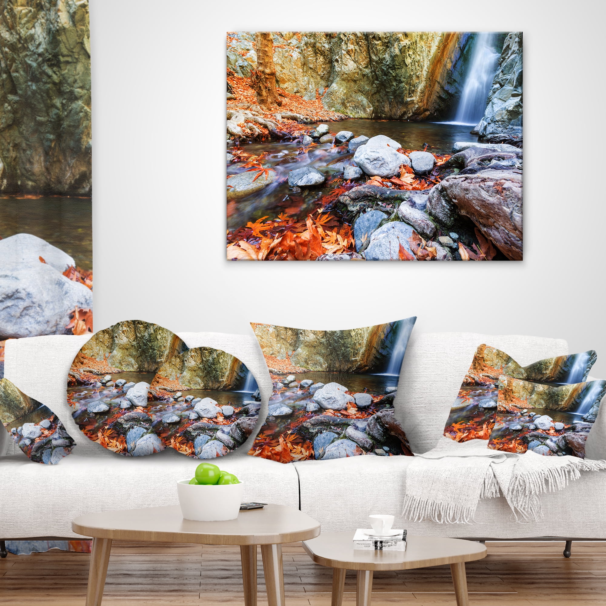 Designart Beautiful Serenity Waterfall in Cyprus - Landscape Wall Throw Pillow - 18x18