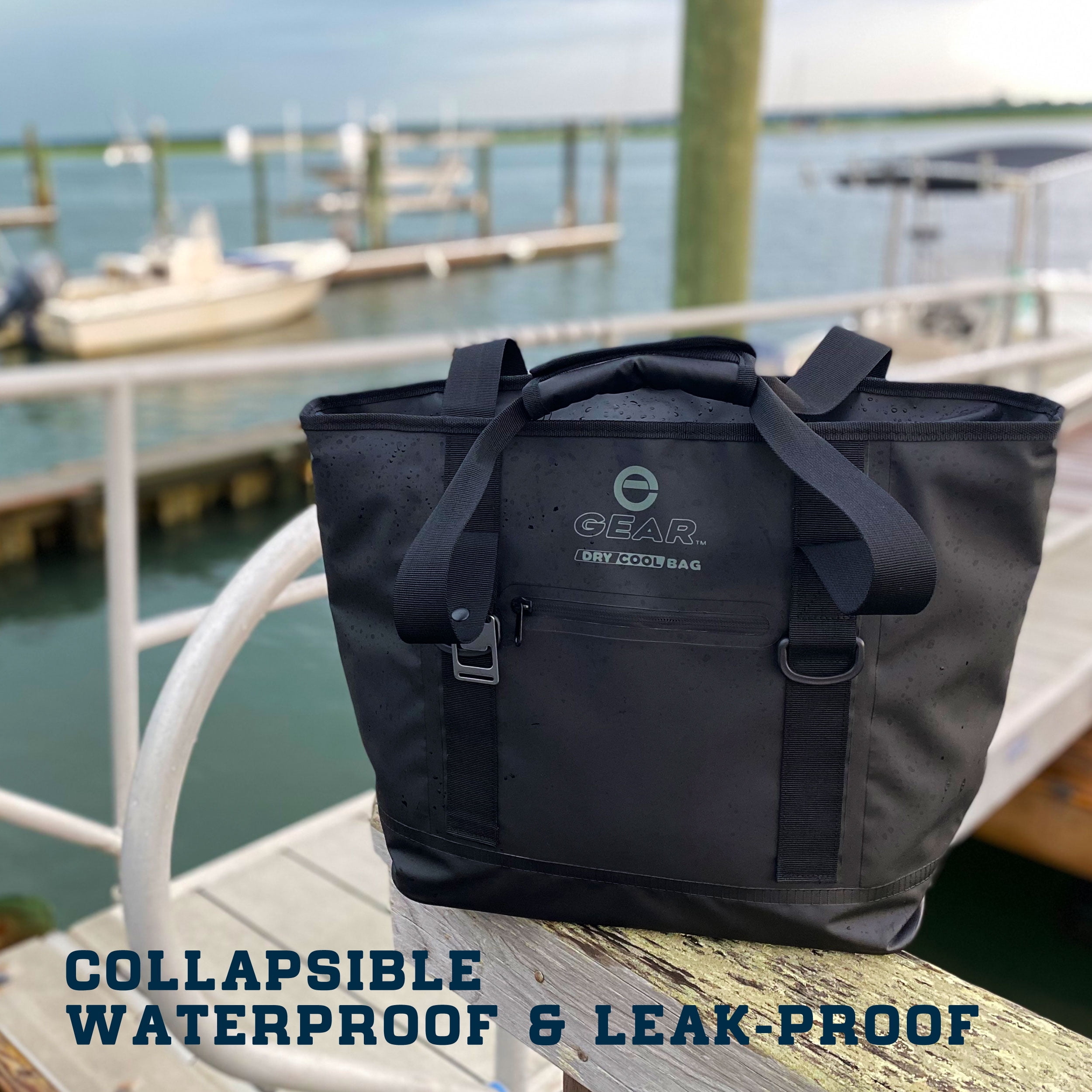 Enthusiast Gear Dry Bag Cooler Tote Collapsible Insulated with Side Pocket Holds 20 Cans Black 20L