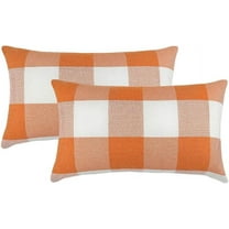Set of 2 Farmhouse Buffalo Check Plaid Throw Pillow Covers Cushion Case Polyester Linen for Fall Home Decor Orange and White, 12 x 20 Inches