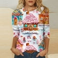 thumbnail image 2 of Inleife Christmas Prints Top for Women Fashion Printed T-Shirt 3/4 Sleeves Blouse Women's Round Neck Casual Tops, 2 of 5