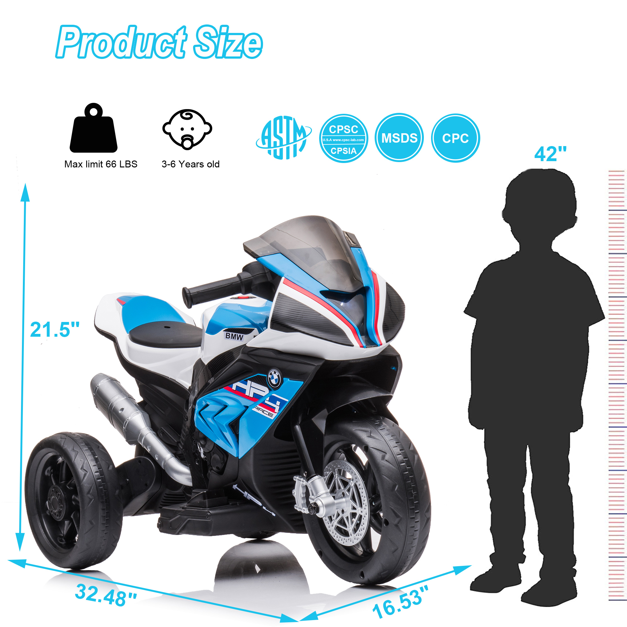 12V 2 Seater Kids Electric Motorcycle for 3-6 Years Old, Battery Powered Ride on Motorcycle Toy w/ Music and LED Light, Motorized Dirt Bike for Boys Girls, 3 Wheels, Blue
