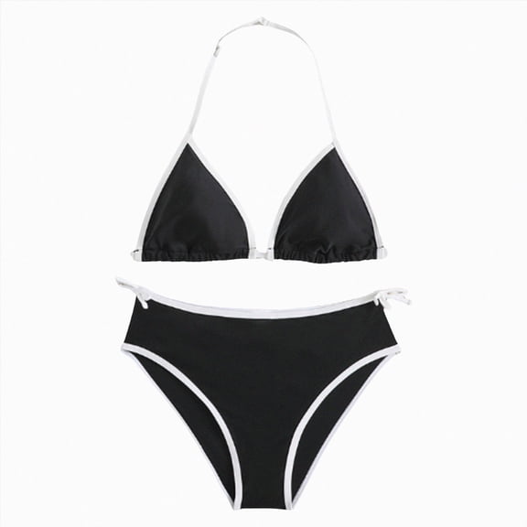 Xudanell Girl's 2 Piece Graphic Starfish Bathing Suit Halter Triangle Swimsuit Cute Beachwear Bikini Sets (16-17 Years,Black)