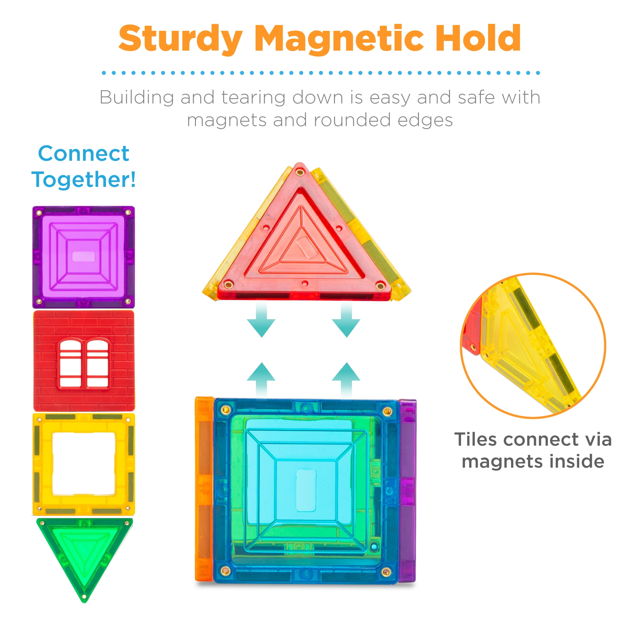 Magnet Build 32-Piece Extra Strong Magnetic Tiles Set - Magnets for Kids,  3D Tile Assorted Shapes & Colors, STEM Learning Toys for Ages 3+, Ideal  Gift