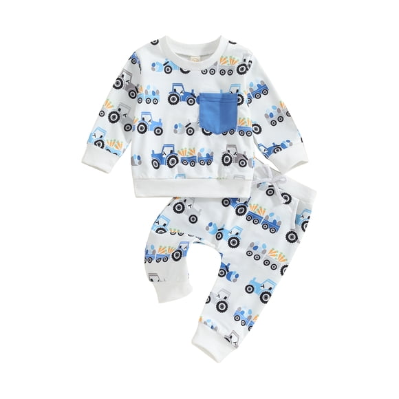 Gupgi Toddler Baby Boys Easter Outfits Set 0-4Y Long Sleeve Car Print Sweatshirt Elastic Drawstring Pants