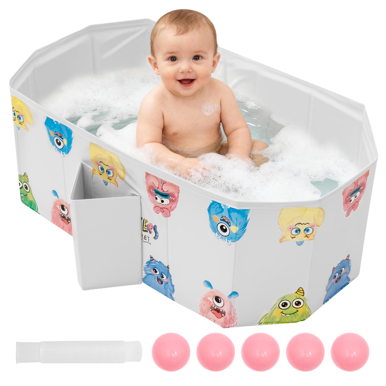 Austok Foldable Bathtub for Children Multifunctional Portable Bath Tub Large Toddler Bath for Age 0-8 All in One Design with Drain Plug