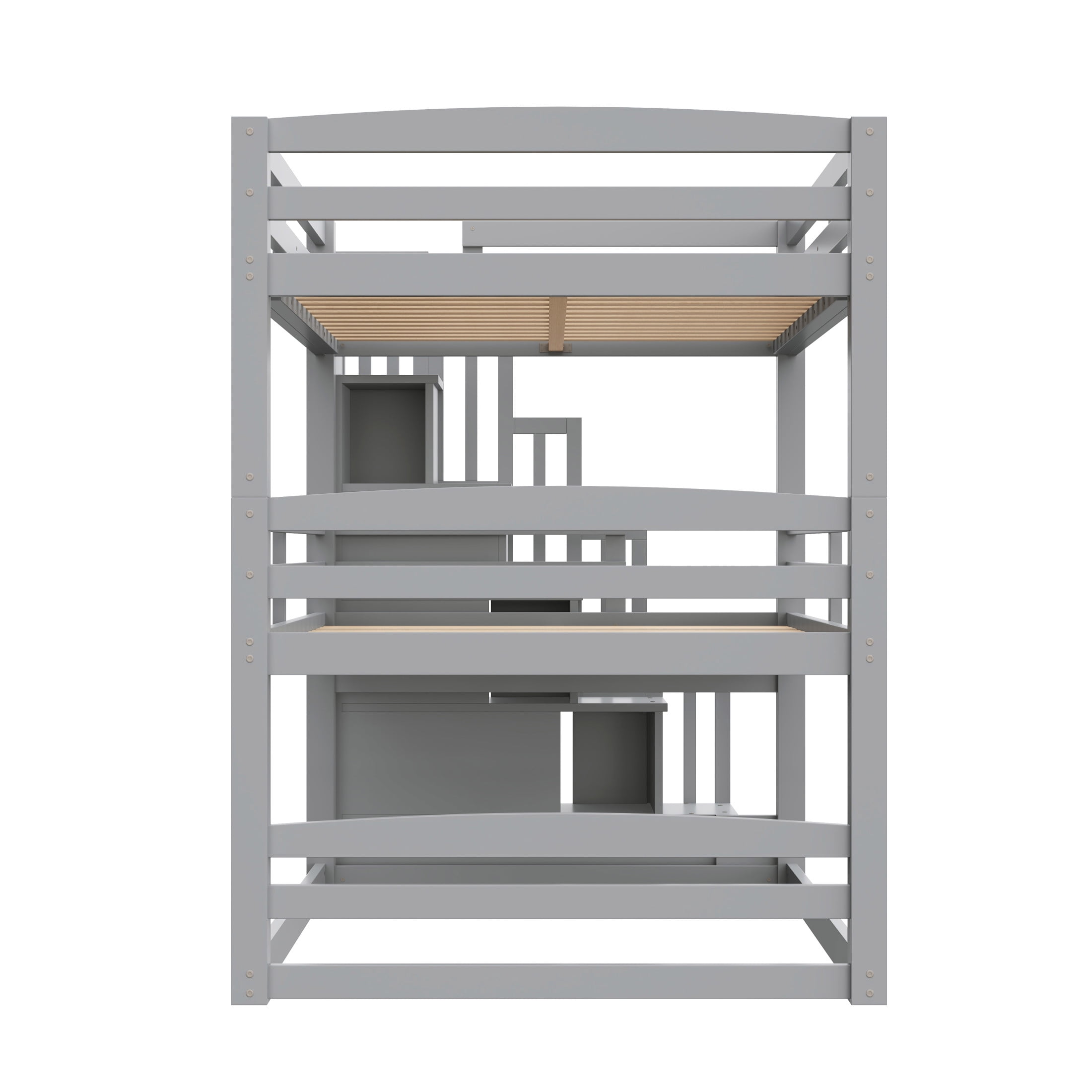 Noble House Full Size Triple Bunk Bed with Storage Staircase, Modern Convertible 3-in-1 Design, Space Saving, Gray