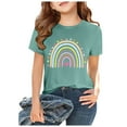 thumbnail image 2 of Gaexia Girls Shirt Short Sleeve Crewneck Printed Tunic Tee Tops Pull-On Back To School Supplies Birthday Casual Summer Tops Green 110, 2 of 4